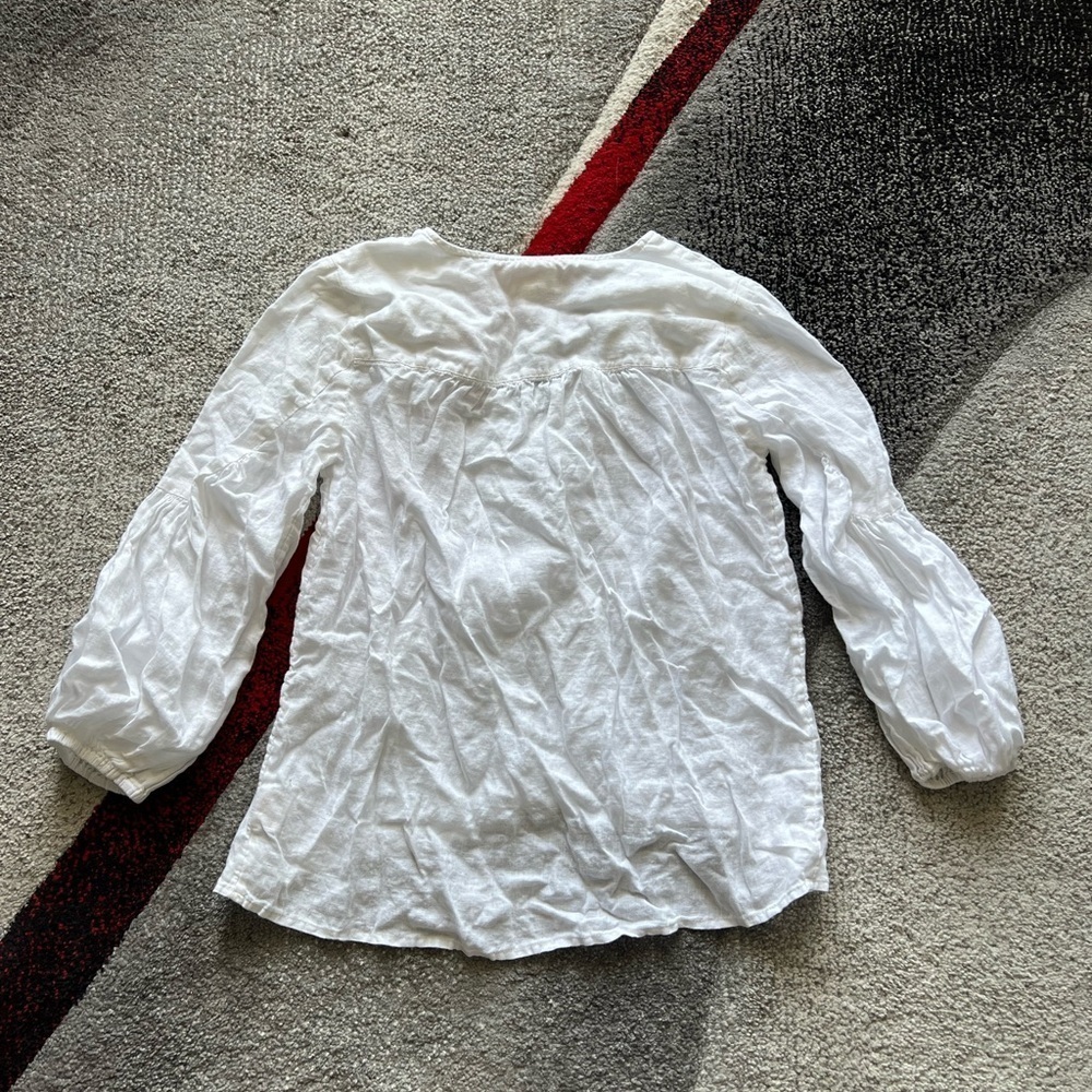 Maeve Anthropologie White Linen Peasant Long Sleeve Blouse - Picture 4 of 4
